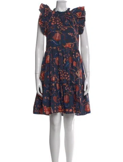 Pre-owned Ulla Johnson Floral Print Knee-length Dress In Blue