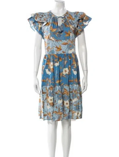 Pre-owned Ulla Johnson Floral Print Knee-length Dress In Blue