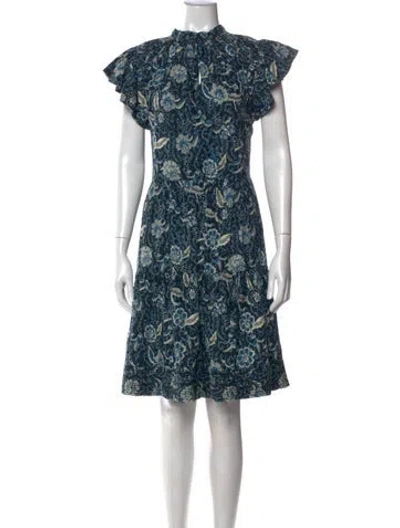 Pre-owned Ulla Johnson Floral Print Knee-length Dress In Blue