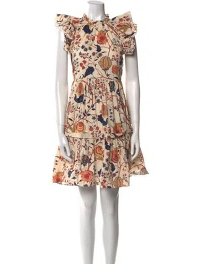 Pre-owned Ulla Johnson Floral Print Knee-length Dress In Neutral
