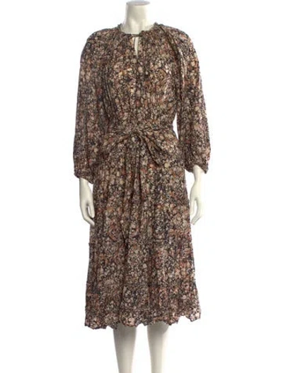 Pre-owned Ulla Johnson Floral Print Knee-length Dress In Neutral