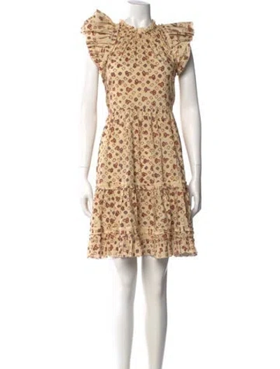 Pre-owned Ulla Johnson Floral Print Knee-length Dress In Neutral