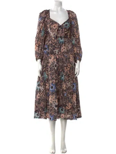 Pre-owned Ulla Johnson Floral Print Knee-length Dress In Neutral