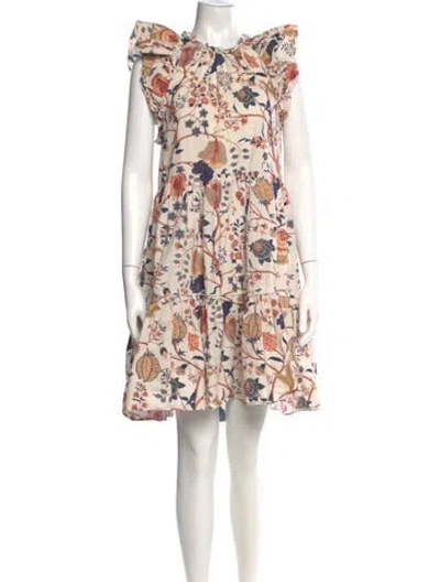 Pre-owned Ulla Johnson Floral Print Knee-length Dress In Neutral