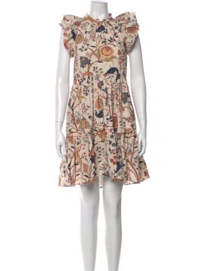 Pre-owned Ulla Johnson Floral Print Knee-length Dress In Neutral
