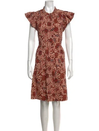 Pre-owned Ulla Johnson Floral Print Knee-length Dress In Neutrals