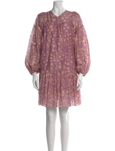 Pre-owned Ulla Johnson Floral Print Knee-length Dress In Purple
