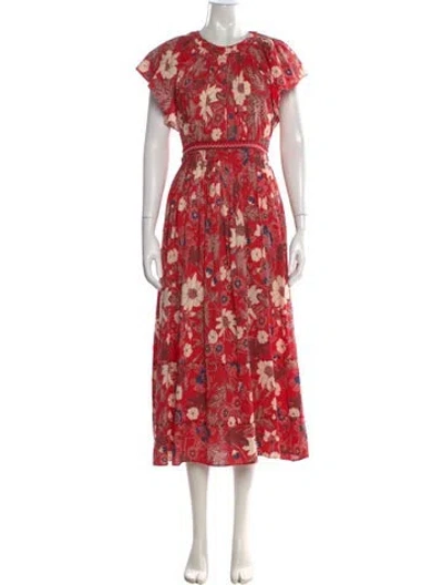 Pre-owned Ulla Johnson Floral Print Knee-length Dress In Red