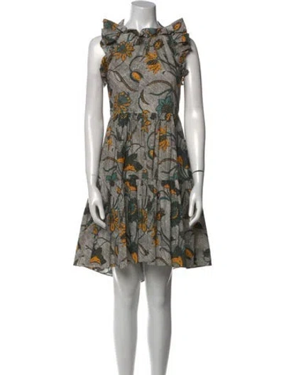 Pre-owned Ulla Johnson Floral Print Knee-length Dress In White