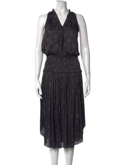 Pre-owned Ulla Johnson Floral Print Long Dress In Black
