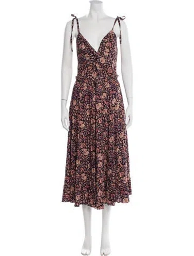 Pre-owned Ulla Johnson Floral Print Long Dress In Black