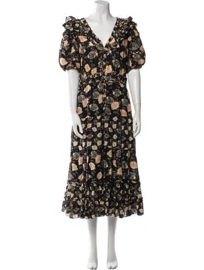 Pre-owned Ulla Johnson Floral Print Long Dress In Black