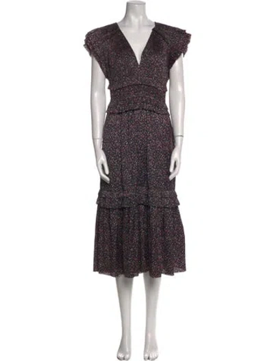 Pre-owned Ulla Johnson Floral Print Long Dress In Black
