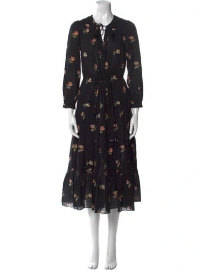 Pre-owned Ulla Johnson Floral Print Long Dress In Black