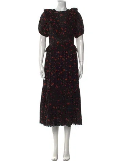 Pre-owned Ulla Johnson Floral Print Long Dress In Black