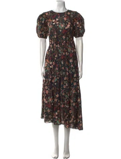 Pre-owned Ulla Johnson Floral Print Long Dress In Black