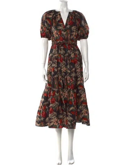 Pre-owned Ulla Johnson Floral Print Long Dress In Black