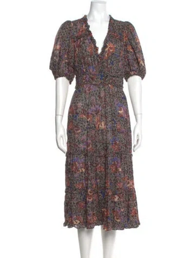 Pre-owned Ulla Johnson Floral Print Long Dress In Black