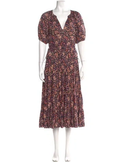 Pre-owned Ulla Johnson Floral Print Long Dress In Black