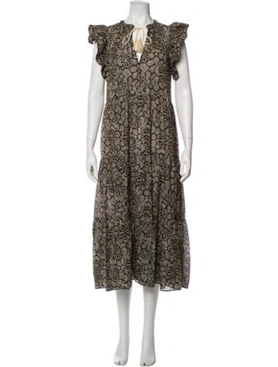 Pre-owned Ulla Johnson Floral Print Long Dress In Black