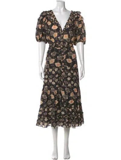 Pre-owned Ulla Johnson Floral Print Long Dress In Black