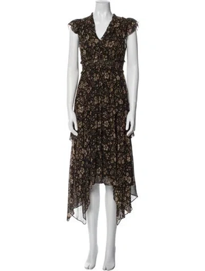 Pre-owned Ulla Johnson Floral Print Long Dress In Black