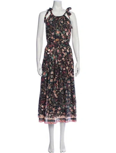 Pre-owned Ulla Johnson Floral Print Long Dress In Black