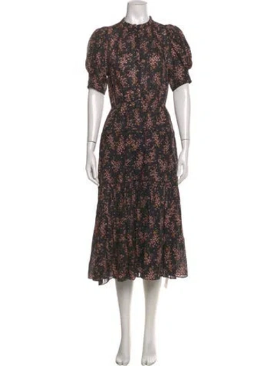 Pre-owned Ulla Johnson Floral Print Long Dress In Black