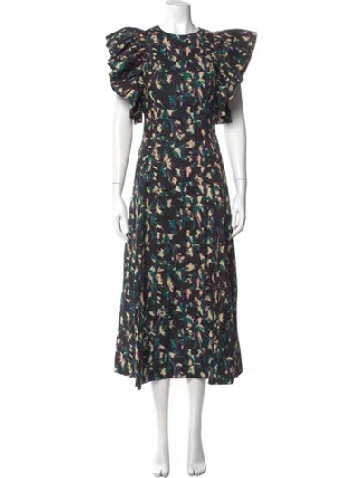 Pre-owned Ulla Johnson Floral Print Long Dress In Black