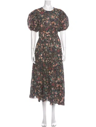 Pre-owned Ulla Johnson Floral Print Long Dress In Black