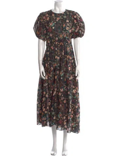 Pre-owned Ulla Johnson Floral Print Long Dress In Black