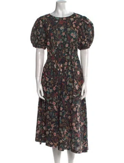 Pre-owned Ulla Johnson Floral Print Long Dress In Black