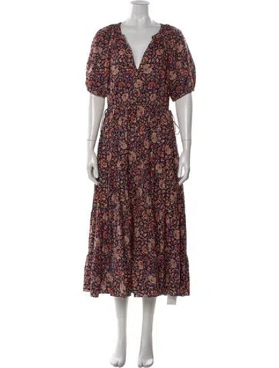 Pre-owned Ulla Johnson Floral Print Long Dress In Black