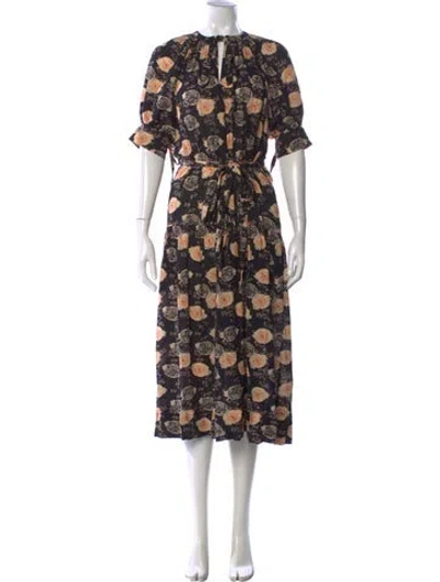 Pre-owned Ulla Johnson Floral Print Long Dress In Black
