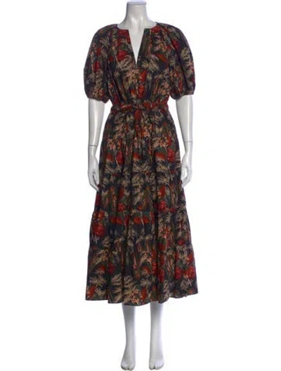 Pre-owned Ulla Johnson Floral Print Long Dress In Black