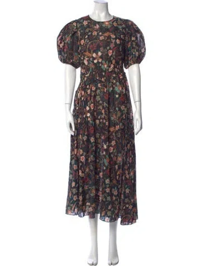 Pre-owned Ulla Johnson Floral Print Long Dress In Black