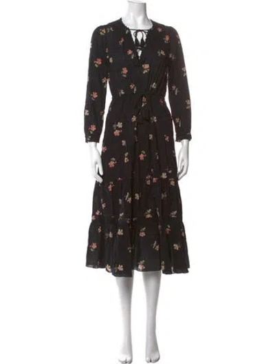 Pre-owned Ulla Johnson Floral Print Long Dress In Black
