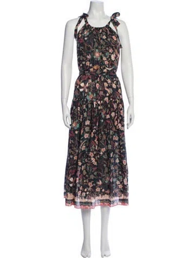 Pre-owned Ulla Johnson Floral Print Long Dress In Black