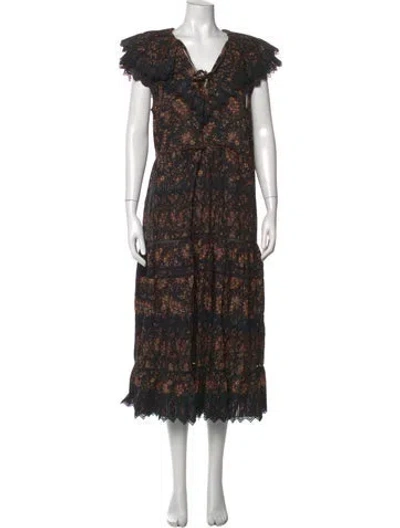 Pre-owned Ulla Johnson Floral Print Long Dress In Black