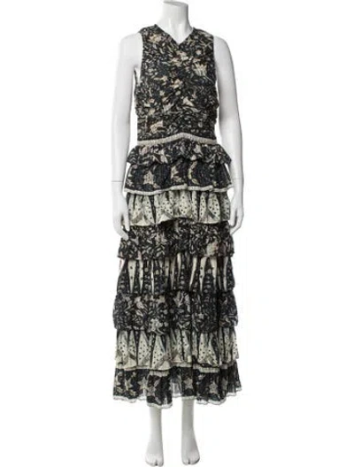 Pre-owned Ulla Johnson Floral Print Long Dress In Black