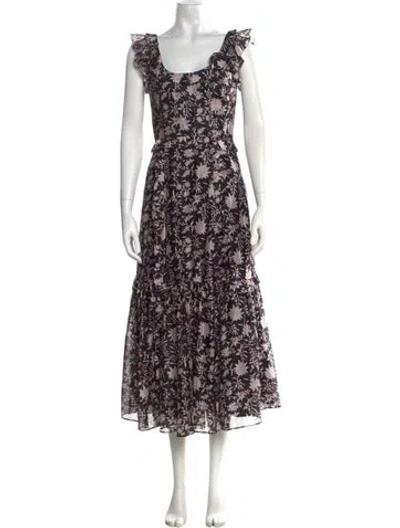 Pre-owned Ulla Johnson Floral Print Long Dress In Black