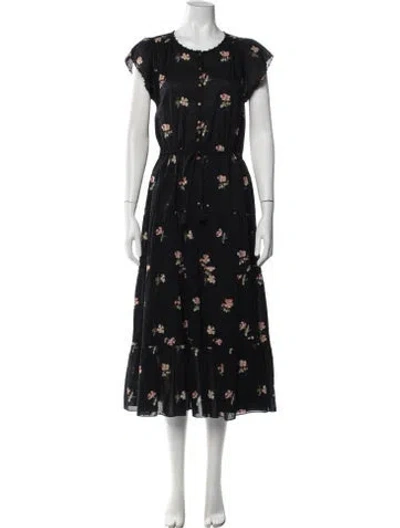 Pre-owned Ulla Johnson Floral Print Long Dress In Black