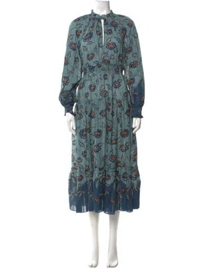 Pre-owned Ulla Johnson Floral Print Long Dress In Blue