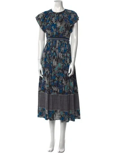 Pre-owned Ulla Johnson Floral Print Long Dress In Blue