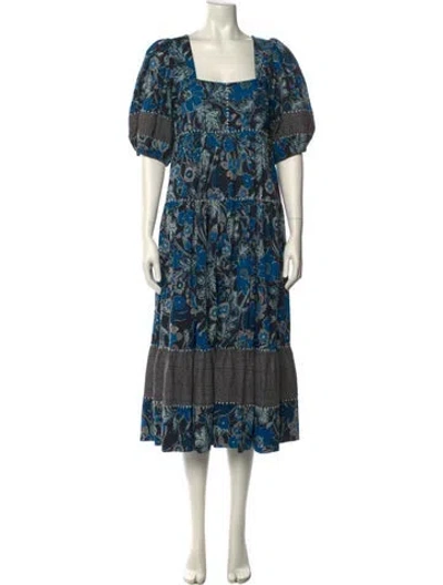 Pre-owned Ulla Johnson Floral Print Long Dress In Blue