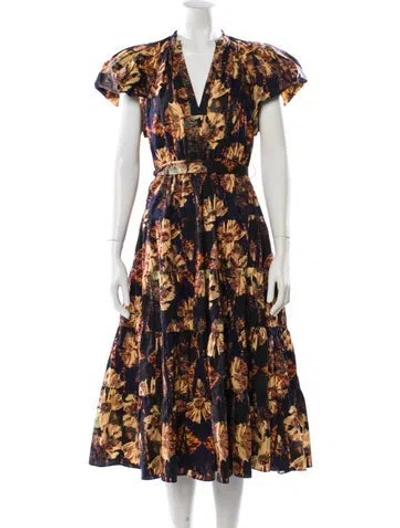 Pre-owned Ulla Johnson Floral Print Long Dress In Blue