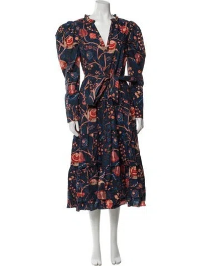 Pre-owned Ulla Johnson Floral Print Long Dress In Blue