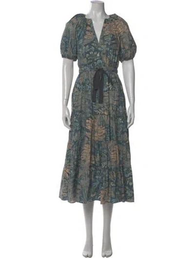 Pre-owned Ulla Johnson Floral Print Long Dress In Blue
