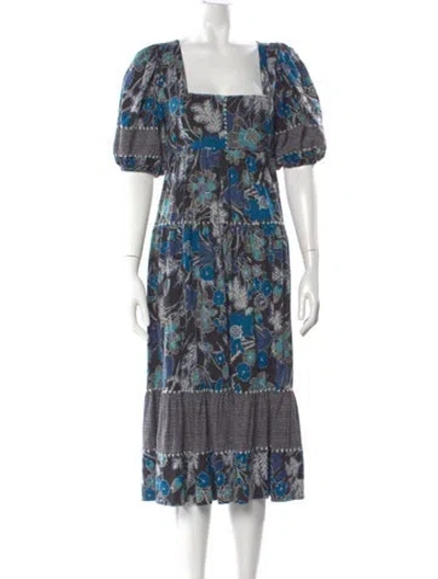 Pre-owned Ulla Johnson Floral Print Long Dress In Blue