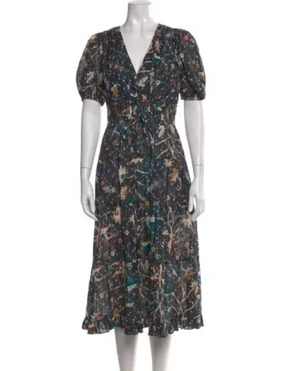 Pre-owned Ulla Johnson Floral Print Long Dress In Blue